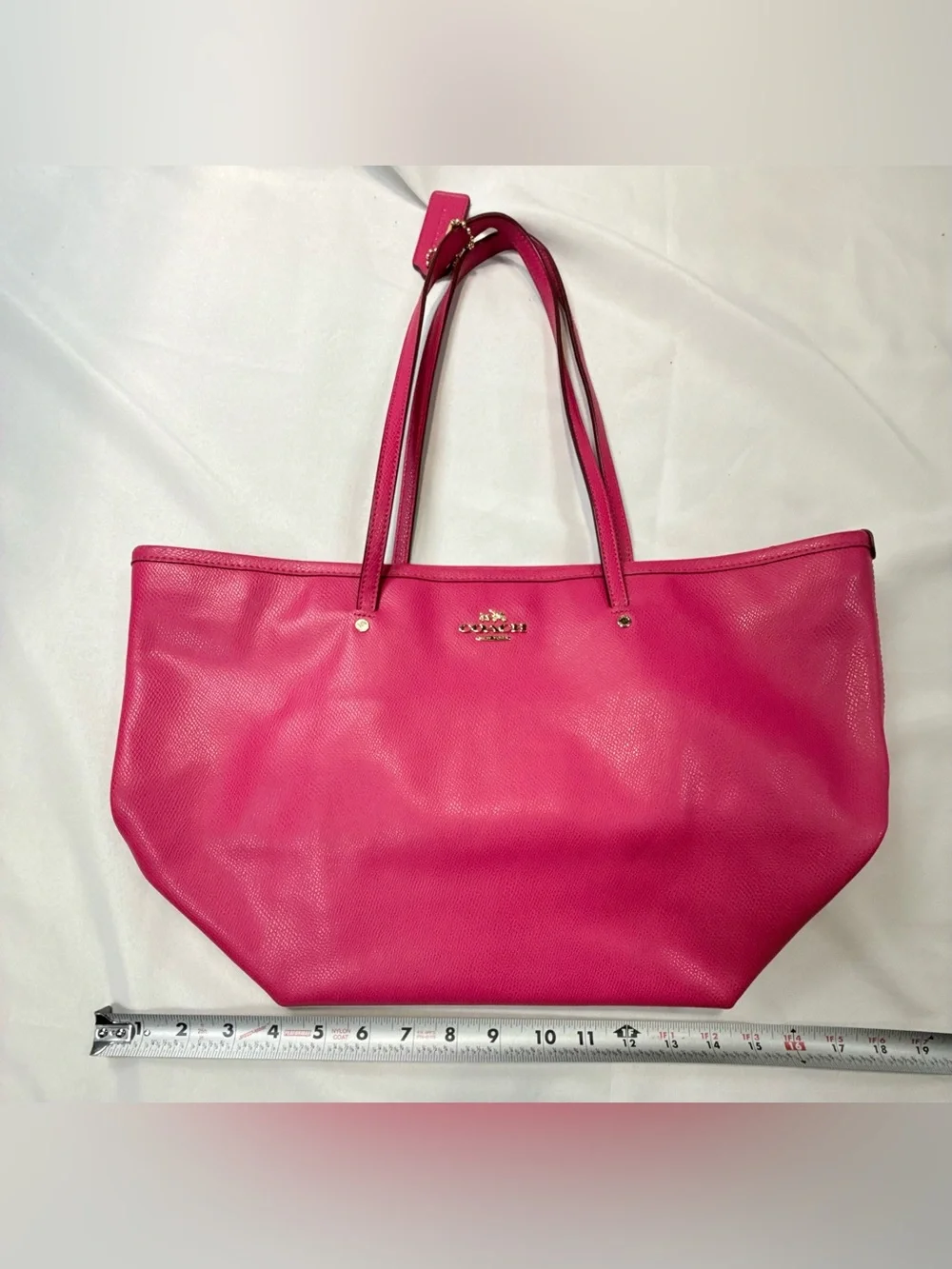 Coach Fuchsia Leather Tote with Gold Hardware